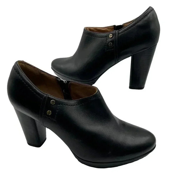 Clarks Lida Palmer Black Leather Stacked Heel Ankle Dress Bootie Womens Size 9 M - Picture 2 of 13